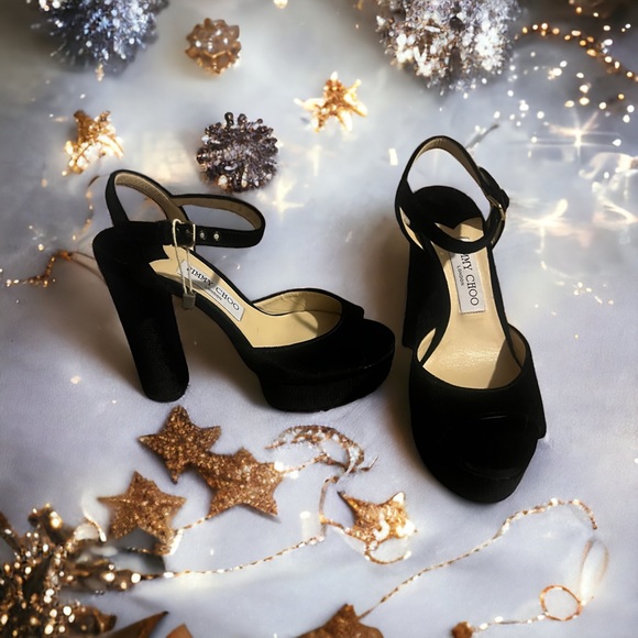 NEW! Jimmy Choo Suede Python Embossed Platform Sandals (37.5, fit like a 7) - Picture 8 of 8